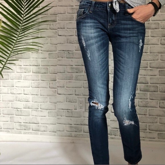 VIGOSS Studio The Dublin Skinny Distressed Dark Blue Wash Denim Jeans 26 - Picture 1 of 9